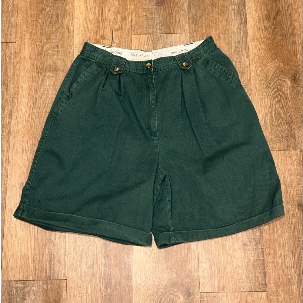 Vintage No Boundaries Green Cotton High Waisted Pleated Shorts 90s Y2K Gorpcore